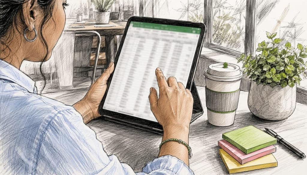 Hands reviewing exported WhatsApp data spreadsheet