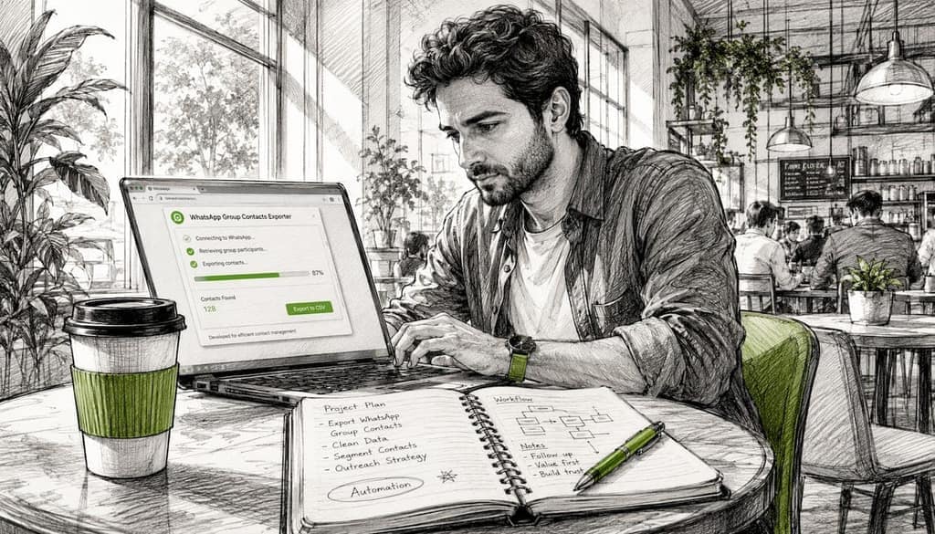 Man using Chrome extension on laptop