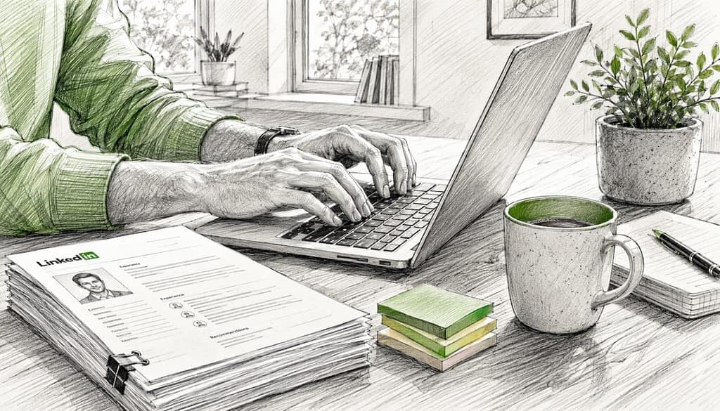 Hands typing on laptop for profile export