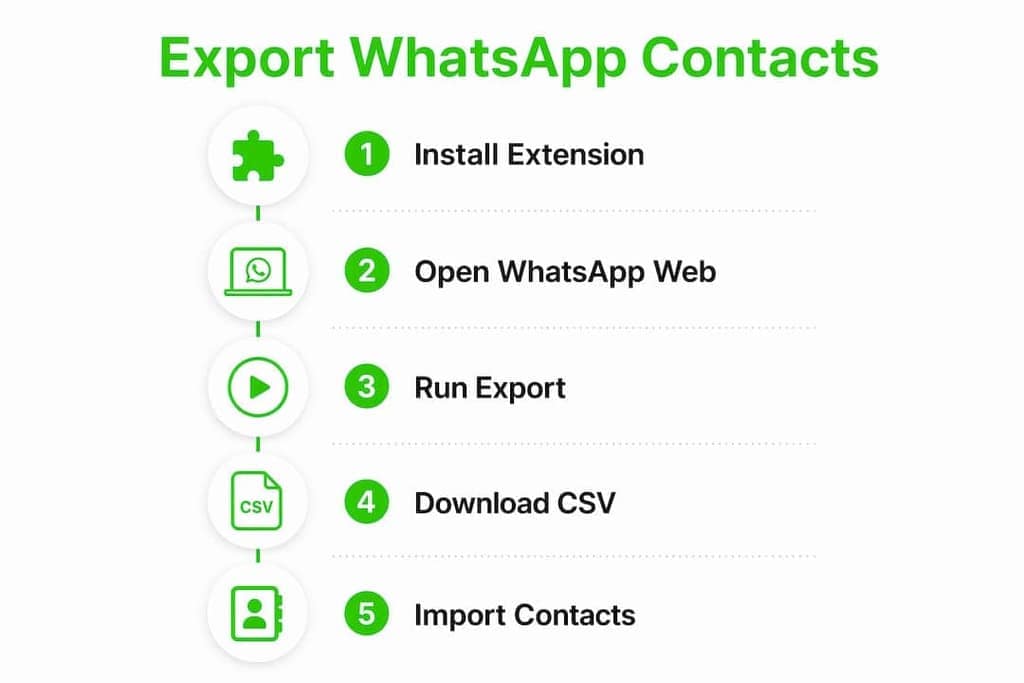 Infographic illustrating steps to export WhatsApp contacts