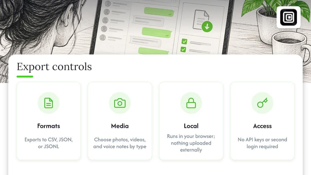 A privacy-first option for controlled WhatsApp Web exports — overview diagram