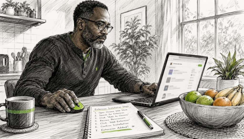 Man installing Chrome extension on laptop