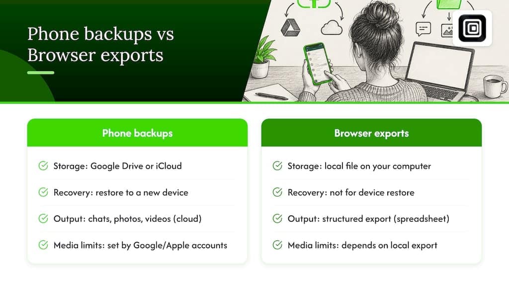 Phone backup and browser export comparison