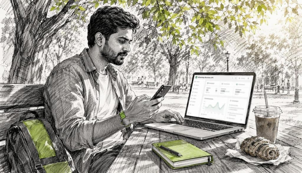 Man using WhatsApp marketing on laptop and mobile