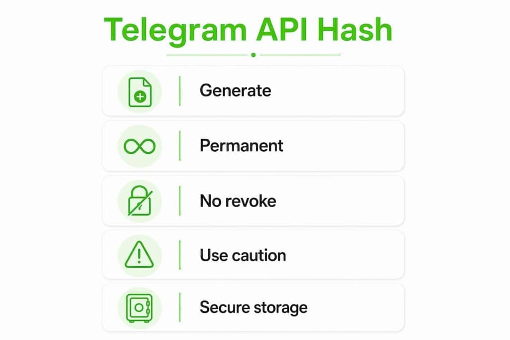 Infographic illustrating key points about Telegram API hash