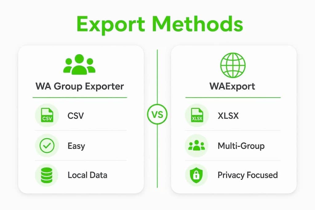 Infographic comparing WhatsApp export methods