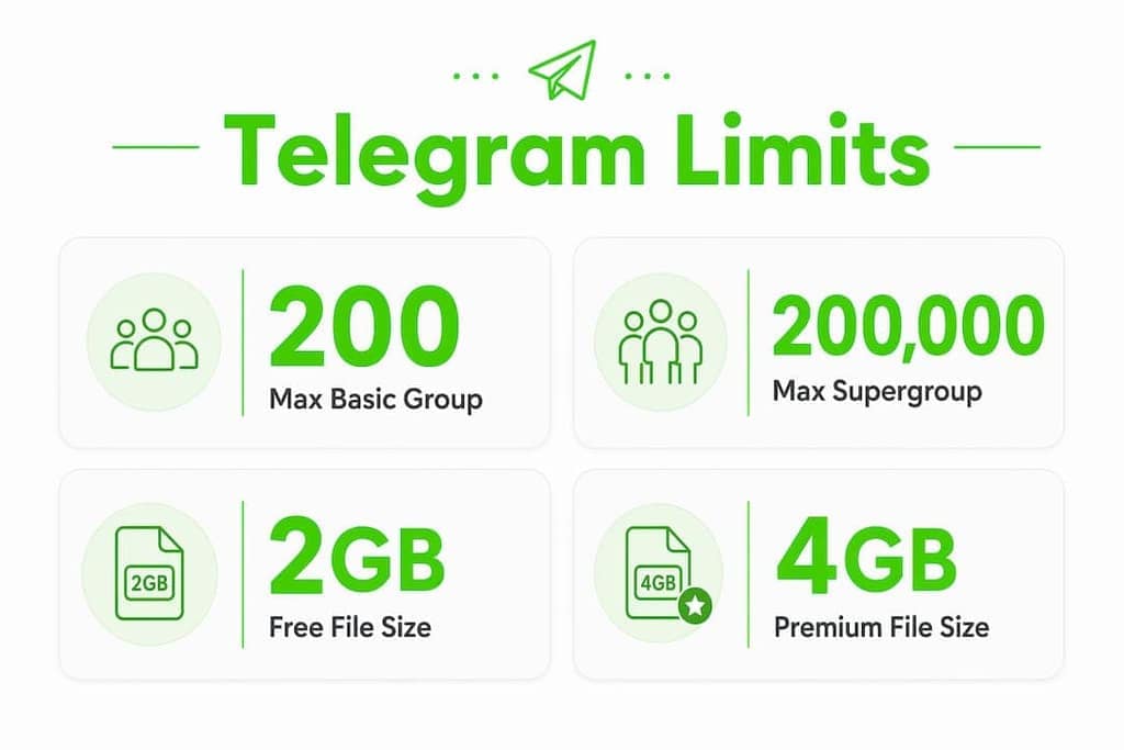 Infographic displaying Telegram group and file size limits