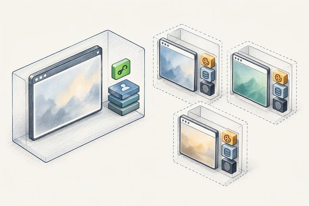 Illustration of browser session boundaries and fingerprints