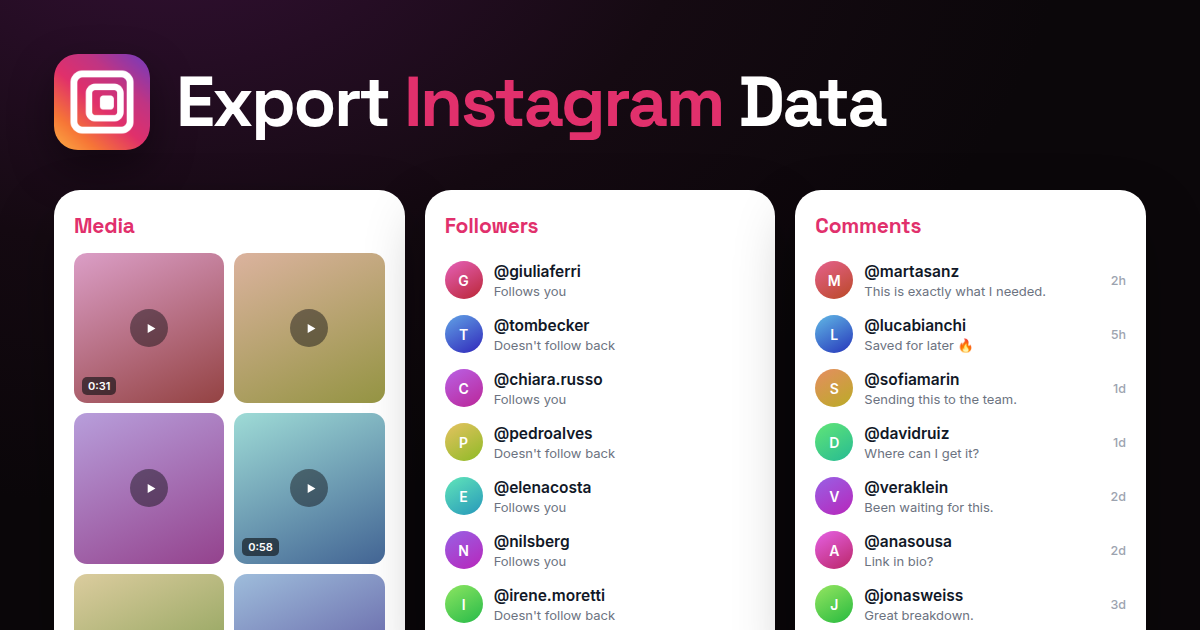 An Instagram post's comments in Excel, sorted by likes, for instagram comments viewer